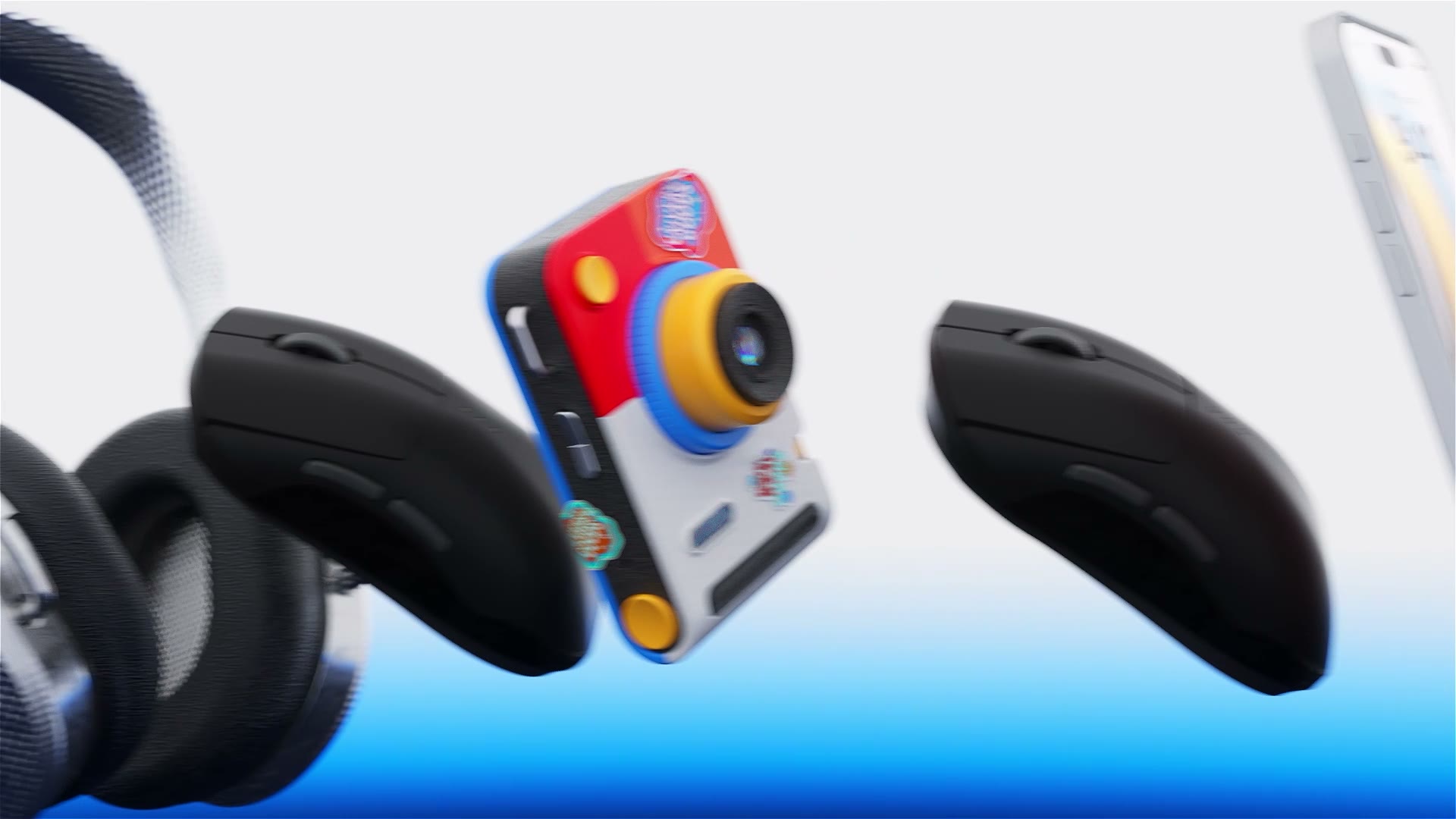 The Universal Goods Protocol launch film: vibrant 3D physical products, each carrying a Digital Product Passport, floating against a light background.